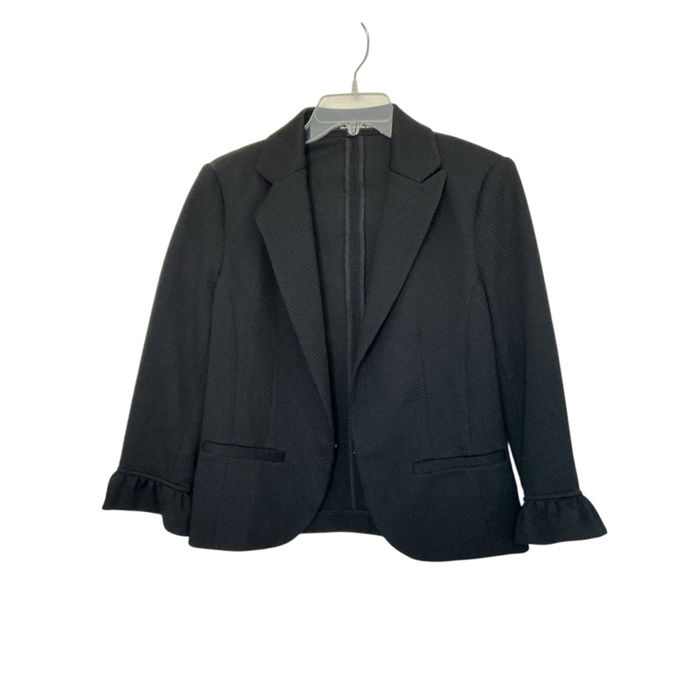 Amanda + Chelsea Black Crop Blazer Ruffled Sleeves Faux Pockets Size 8 Career